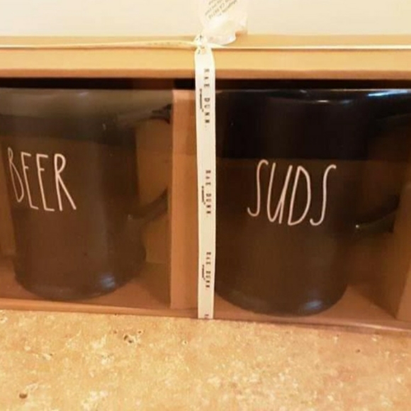 Rae Dunn Beer Mug Set New 2 pc Black Beer Suds Mugs FINAL PRICE - Picture 2 of 2
